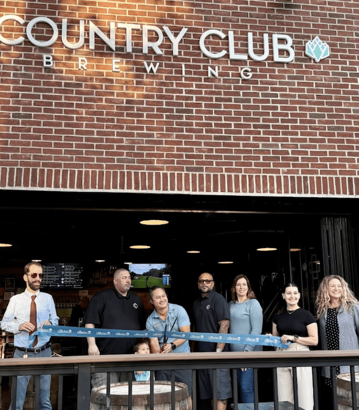 Members of the Greater Lehigh Valley Chamber of Commerce and Bethlehem Chamber join the Country Club Brewing team for a ribbon cutting ceremony celebrating the opening of the brewery’s new outdoor deck in Bethlehem, PA.